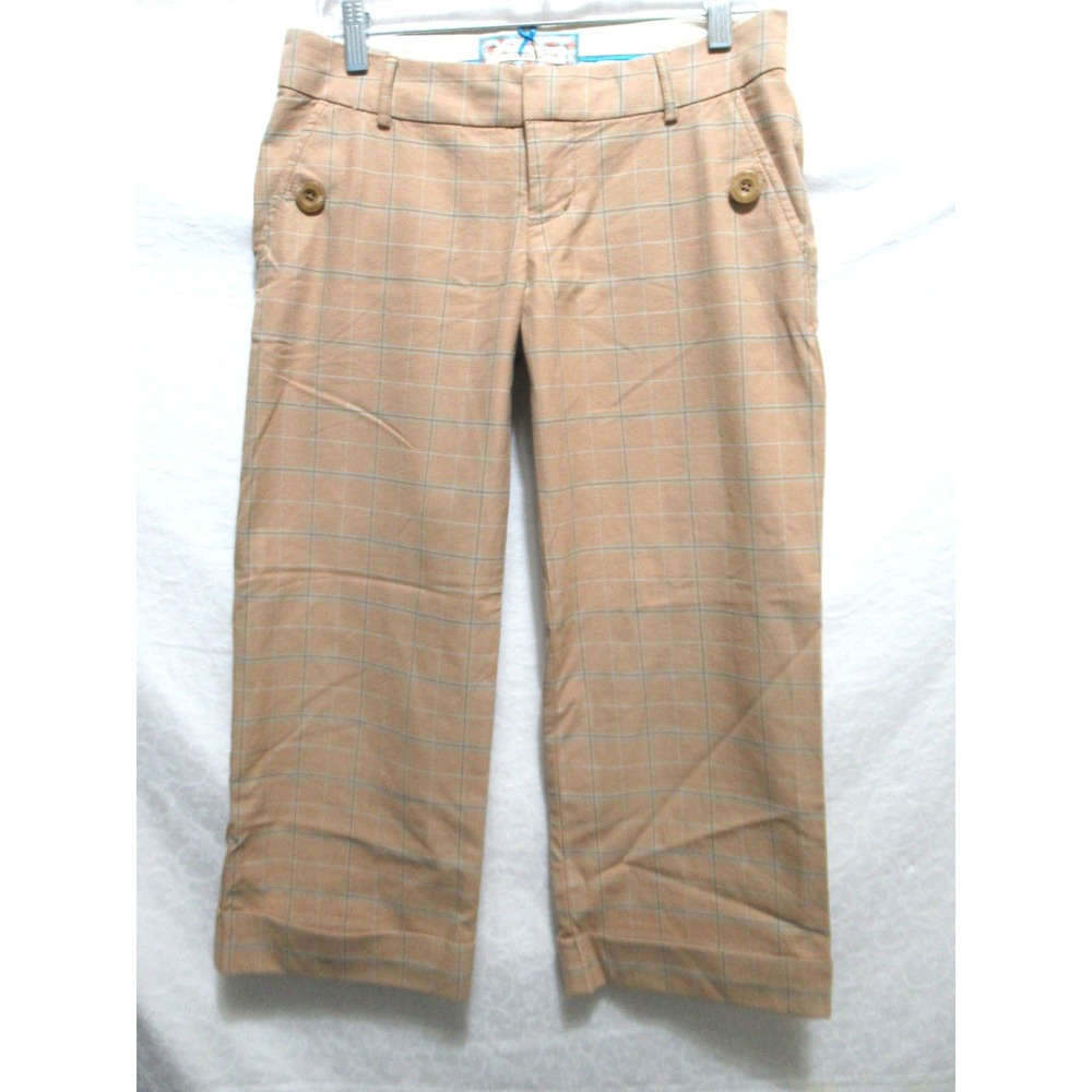 Abercrombie & Fitch Women's 2 Tan‎ & Blue Plaid Cropped Cuffed Low Rise Trousers